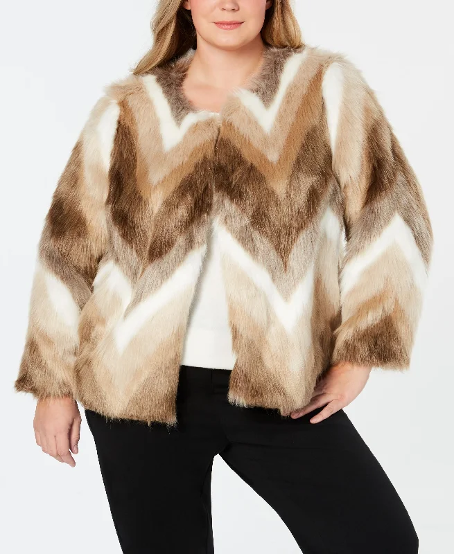 Plus Size Faux-Fur Coat Pleated Ruffled tiered