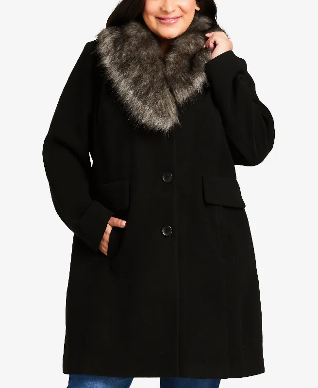 Plus Size Faux Wool Long Coat Embroidered Appliqued Beaded