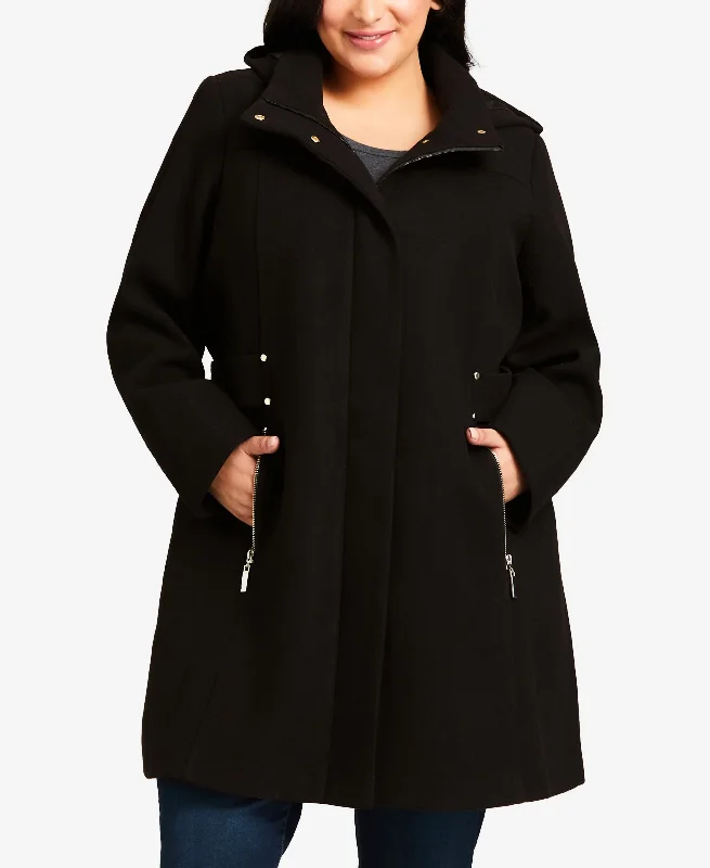 Plus Size Faux Wool Plain Coat Solid Print Jacquard
