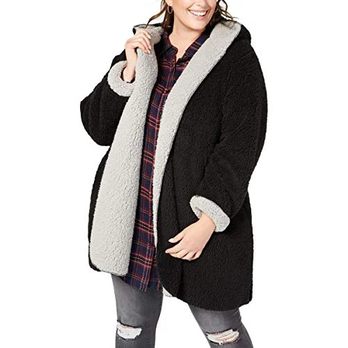 Plus Size Reversible Faux-Fur Coat Herringbone Houndstooth Plaid