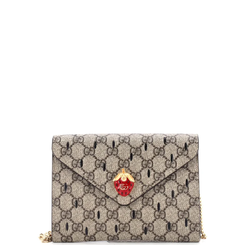 Strawberry Wallet on Chain Printed GG Coated Canvas Mini Denim Leather Suede