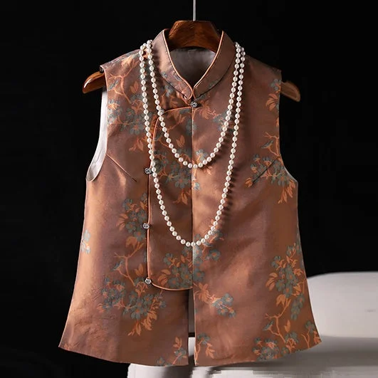 Traditional Chinese Stand Collar Vintage Vest Brocade Jacquard Waistcoat for Young Women Casual Hooded Waistcoat Jacket Traditional Chinese Stand Collar Vintage Vest Brocade Jacquard Waistcoat for Young Women Casual Hooded Waistcoat Jacket