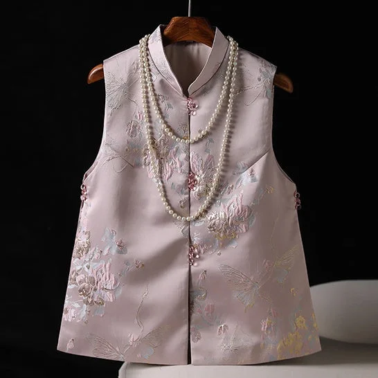Traditional Chinese Stand Collar Vintage Vest Brocade Jacquard Waistcoat for Young Women Fashionable Double-Breasted Waistcoat Traditional Chinese Stand Collar Vintage Vest Brocade Jacquard Waistcoat for Young Women Fashionable Double-Breasted Waistcoat