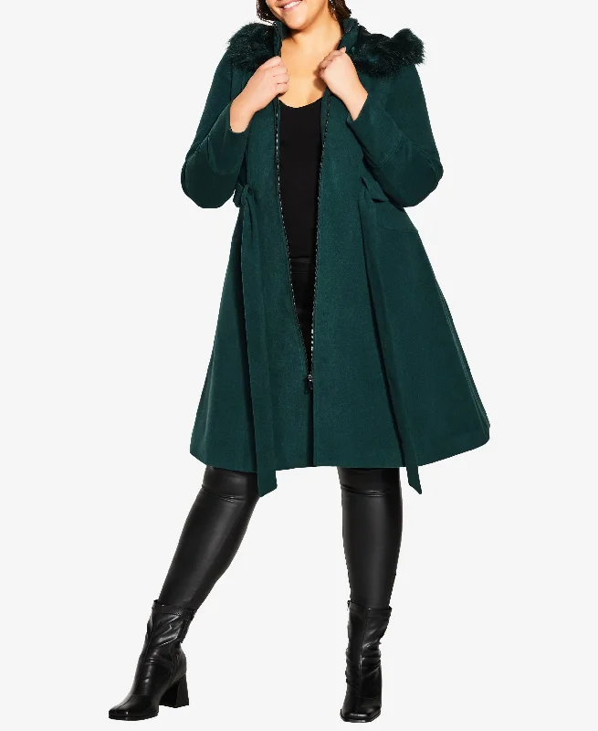 Trendy Plus Miss Mysterious Coat Emerald 20W Striped Polka Dot Floral