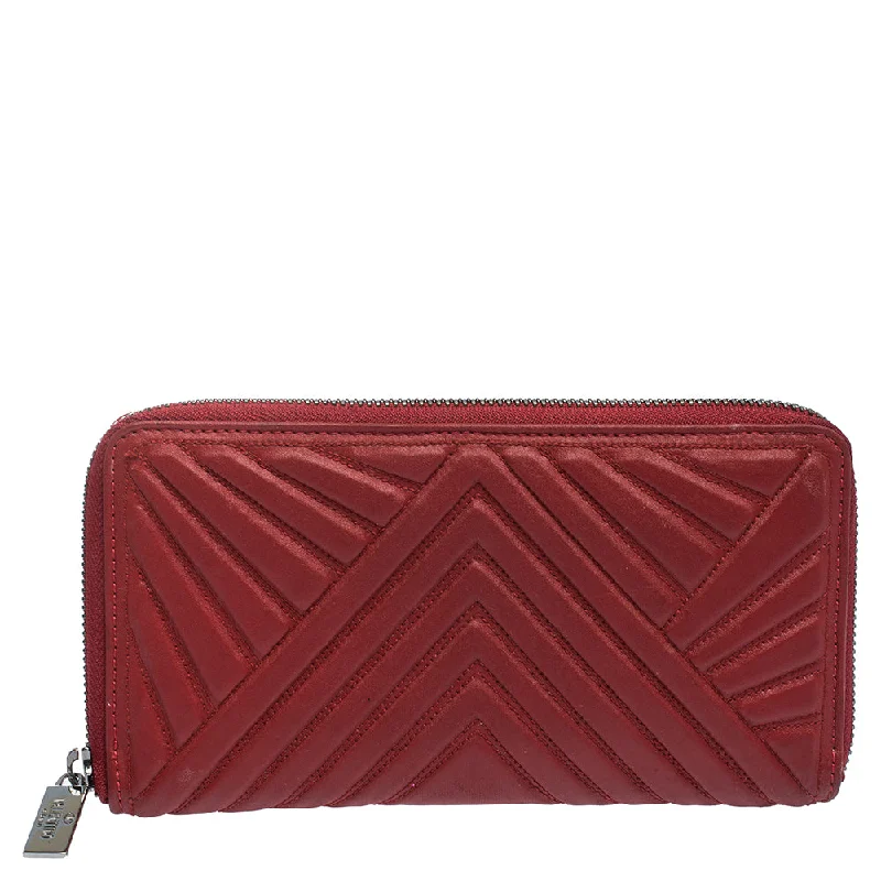 Valentino Red Coated Fabric Zip Around Wallet.. Asymmetrical Diagonal princess