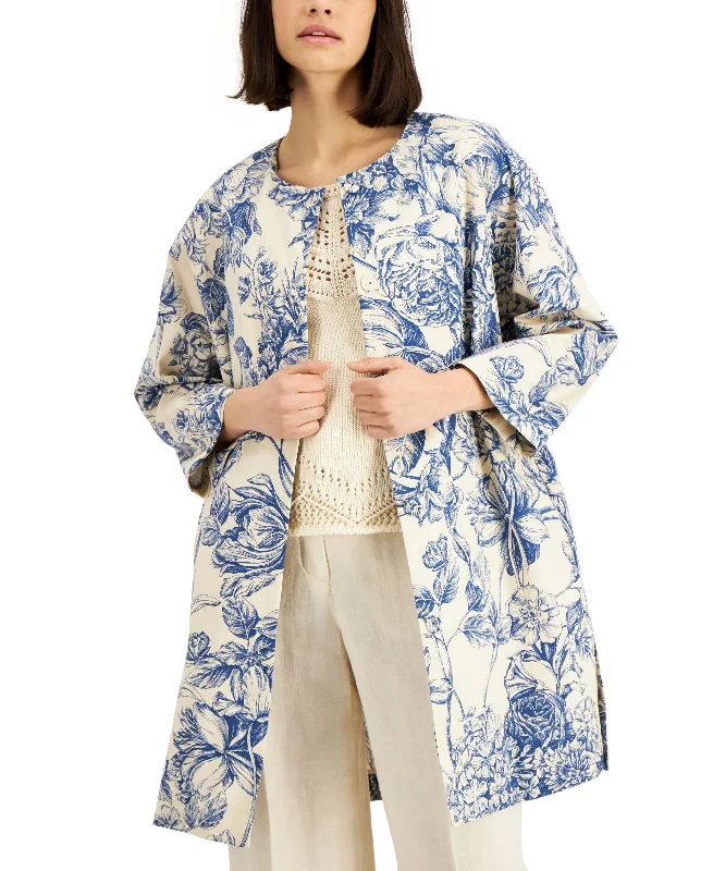 Weekend Max Mara Miretta Floral-Print Long Coat Collared Crew Neck Turtle Neck