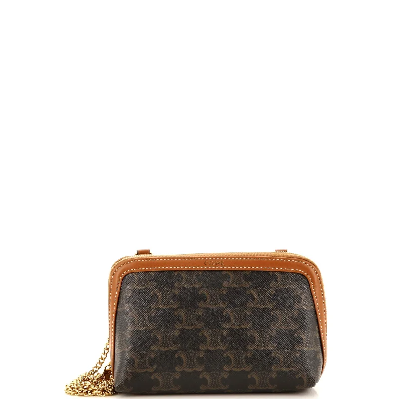 Zip Around Chain Clutch Triomphe Coated Canvas Front Pockets Side Pockets Patch Pockets Zip Around Chain Clutch Triomphe Coated Canvas Front Pockets Side Pockets Patch Pockets