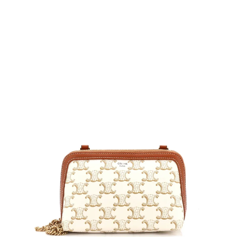 Zip Around Chain Clutch Triomphe Coated Canvas Embroidered Appliqued Beaded