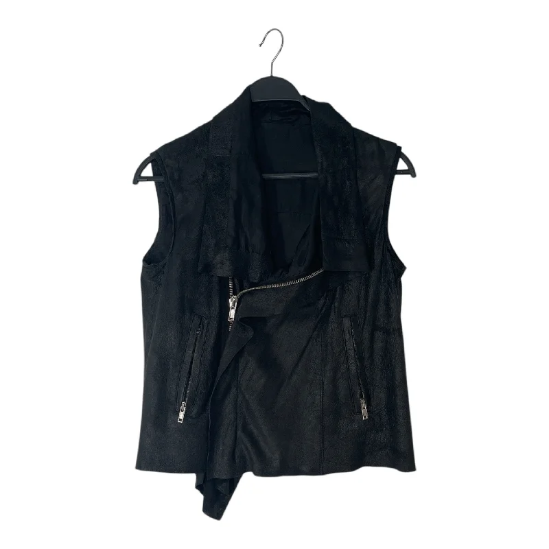 Rick Owens/Vest/10/Leather/BLK/LEATHER VEST Fur-Lined Hood Vest