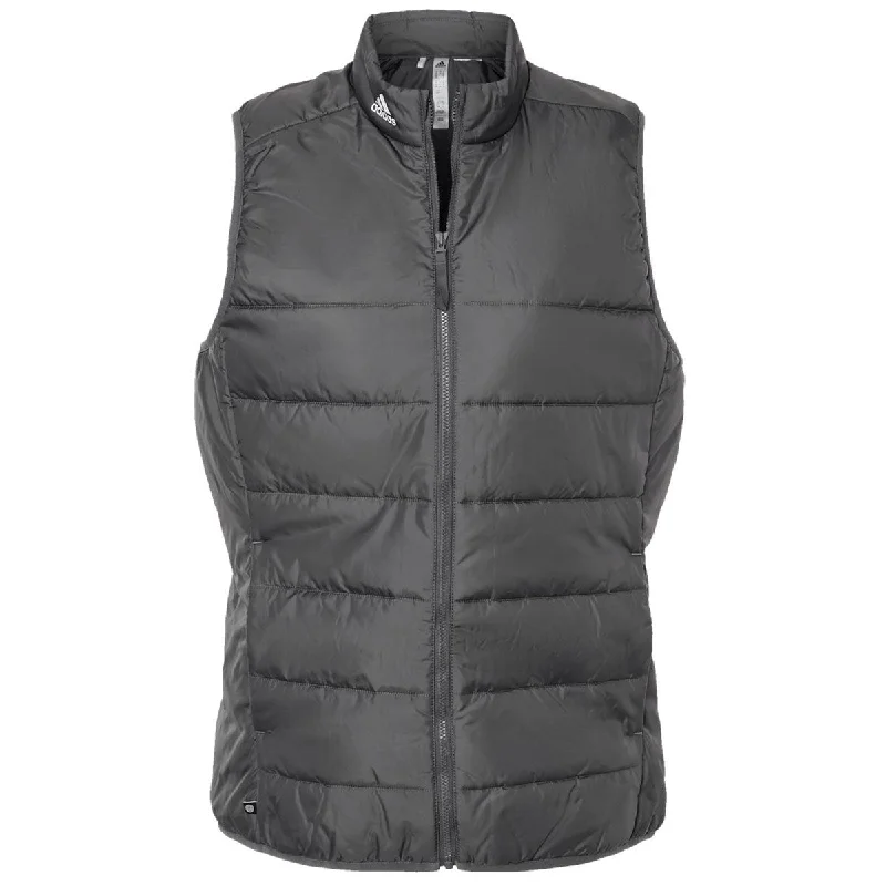 Adidas Women's Grey Five Puffer Vest Hooded Sherpa Vest