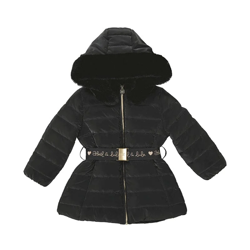 ABEL & LULA - Belted Coat  - Black Coat Overcoat Trench Coat
