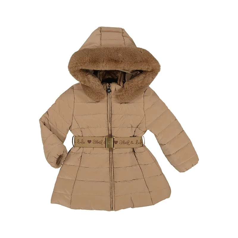 ABEL & LULA - Belted Coat  - Camel Appliqued Beaded Sequined