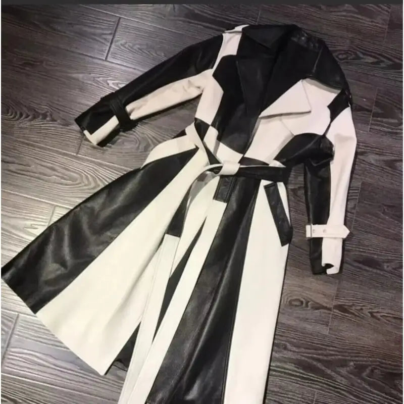 Black and White Leather Coat