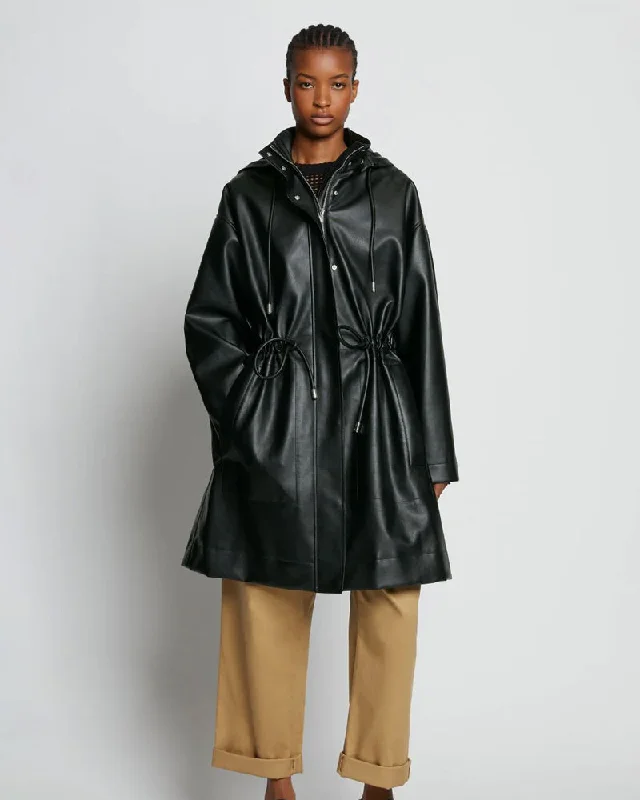 Black Hooded Sheepskin Leather Trench Duster Coat