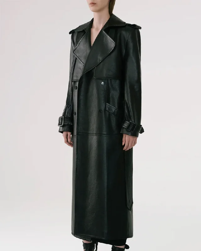 Black Sheepskin Duster Leather Trench Coat