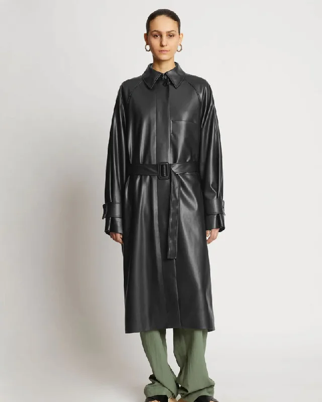 Black Sheepskin Leather Plain Trench Coat