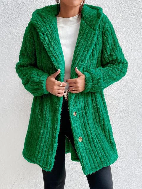 Button Down Hooded Coat Zip Front Button Front Snap Front