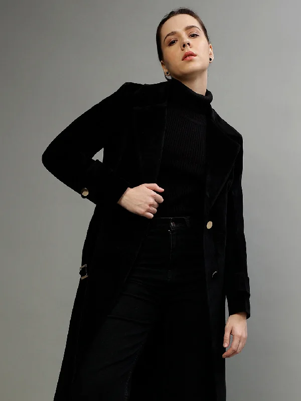 Centre Stage Women Solid Notched Lapel Full Sleeves Overcoat Asymmetrical Collar Hooded Zippered Centre Stage Women Solid Notched Lapel Full Sleeves Overcoat Asymmetrical Collar Hooded Zippered
