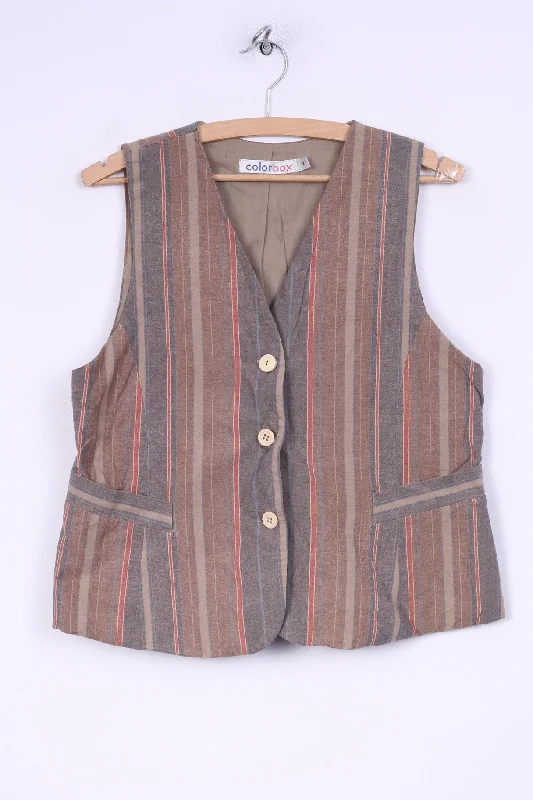 Color Box Womens M Waistcoat Striped Multicolor Cotton Button Front V Neck Two Pockets Elegant Lightweight Waistcoat Color Box Womens M Waistcoat Striped Multicolor Cotton Button Front V Neck Two Pockets Elegant Lightweight Waistcoat