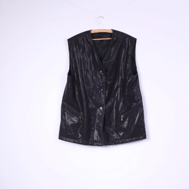 Vintage Women 18 50 XL Vest Black Shiny Buttoned Waistcoat Disco Top Cozy Long Waistcoat Jacket Vintage Women 18 50 XL Vest Black Shiny Buttoned Waistcoat Disco Top Cozy Long Waistcoat Jacket