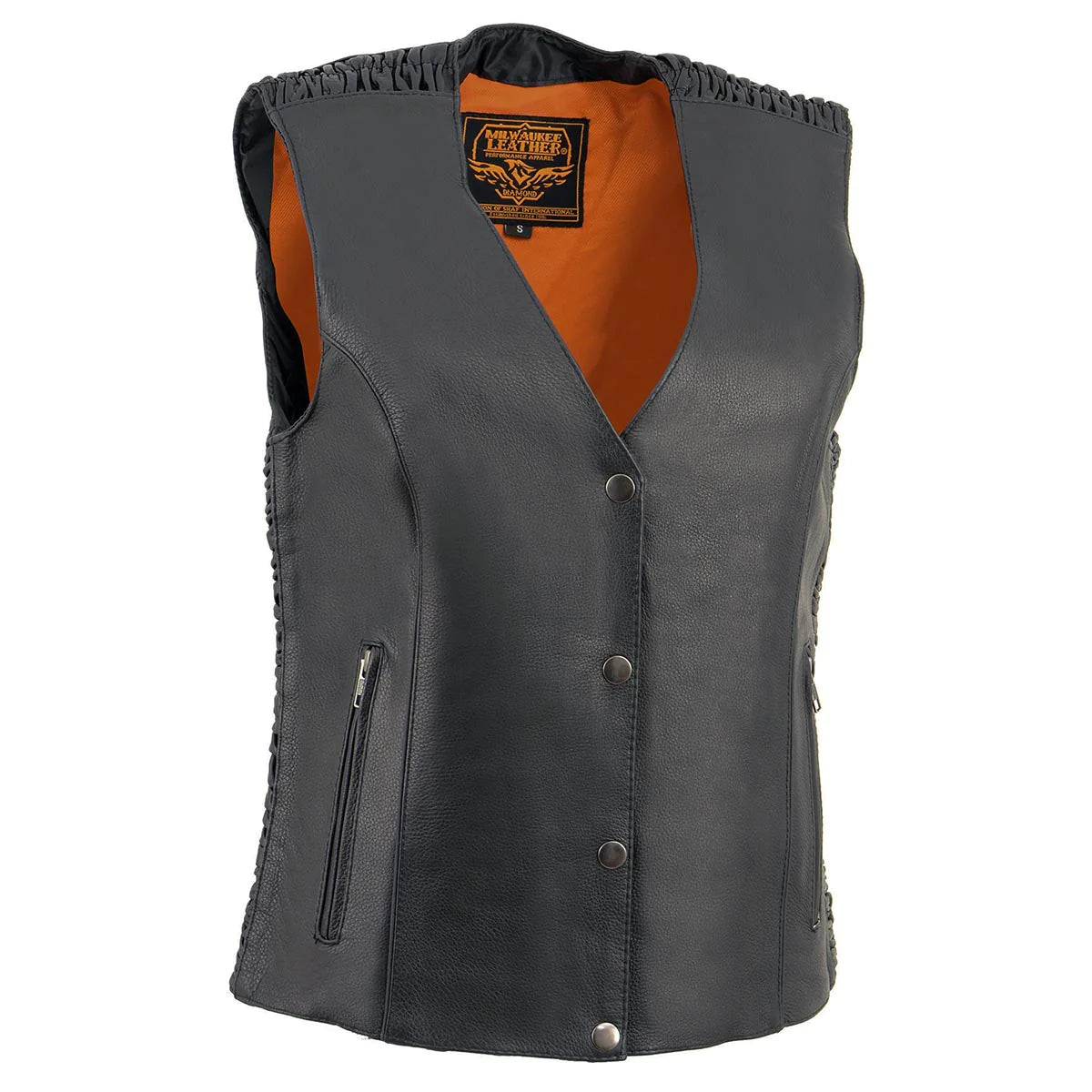 Ladies Black 'Studded Phoenix' Leather Vest Minimalist Long Vest