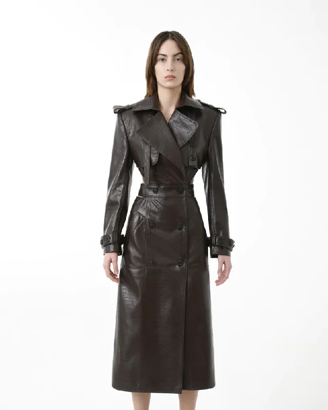 Crocodile Leather Open Back Trench Coat