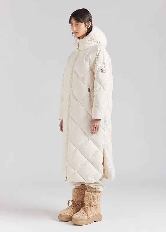 Manteau long pour femme en duvet naturel Pyrenex Adele Coat blanc cassé Parka Anorak Hoodie