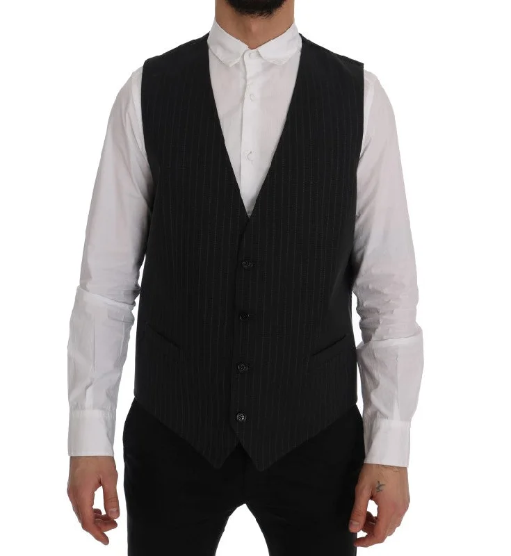 Elegant Gray Striped Men's Waistcoat Vest Cozy Faux Fur Waistcoat