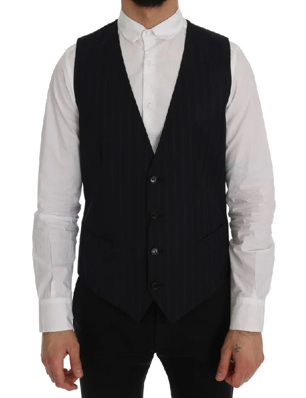 Elegant Striped Wool Blend Vest Waistcoat Elegant Down-Filled Waistcoat
