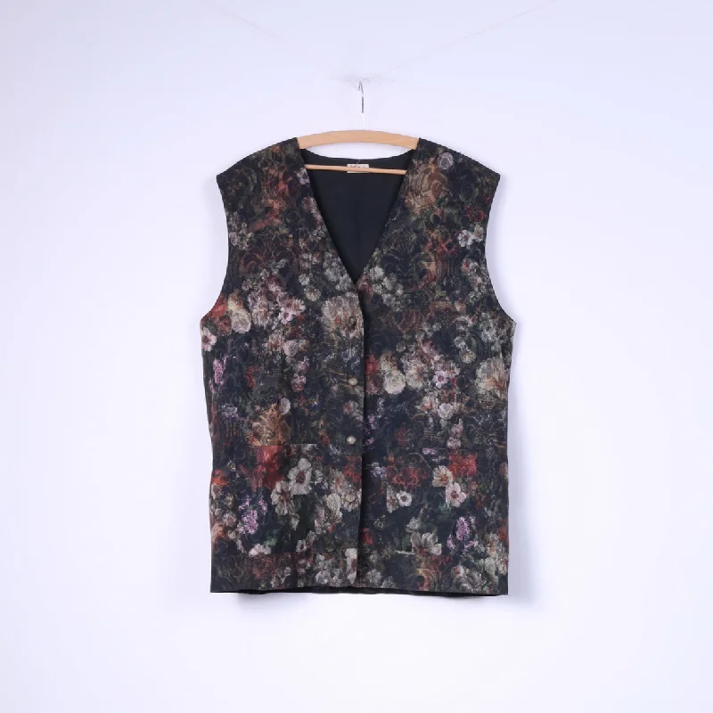 Felicia Women 44 L Vest Waistcoat Navy Floral Print Shiny Single Breasted Vintage Stylish Sleeveless Wool Waistcoat Felicia Women 44 L Vest Waistcoat Navy Floral Print Shiny Single Breasted Vintage Stylish Sleeveless Wool Waistcoat