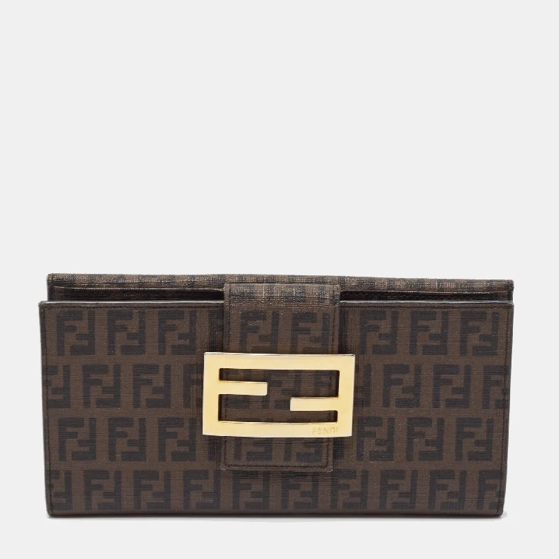 Fendi Dark Brown Zuchinno Coated Canvas Forever Flap Continental Wallet