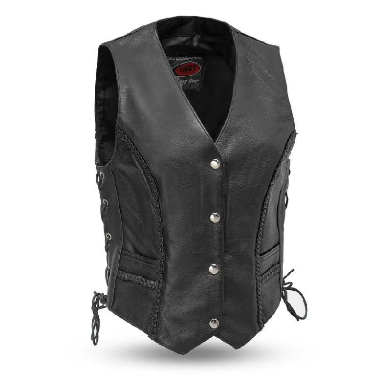 First Manufacturing FIL508CFD Women's ‘The Trinity’ Black Motorcycle Western Style Leather Vest Plush Faux Fur Vest First Manufacturing FIL508CFD Women's ‘The Trinity’ Black Motorcycle Western Style Leather Vest Plush Faux Fur Vest