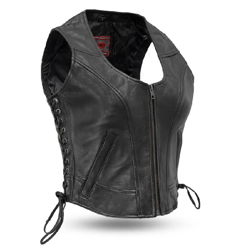 First Manufacturing FIL542GDD Women's ‘The Raven’ Motor Fashion Style Black Leather Vest Embellished Evening Vest First Manufacturing FIL542GDD Women's ‘The Raven’ Motor Fashion Style Black Leather Vest Embellished Evening Vest