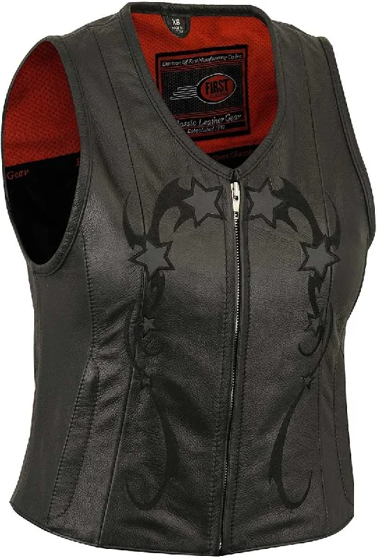 First Manufacturing FIL580CSL Women's Black ‘Stardom’ Motorcycle Leather Vest Fleece-Lined Vest First Manufacturing FIL580CSL Women's Black ‘Stardom’ Motorcycle Leather Vest Fleece-Lined Vest
