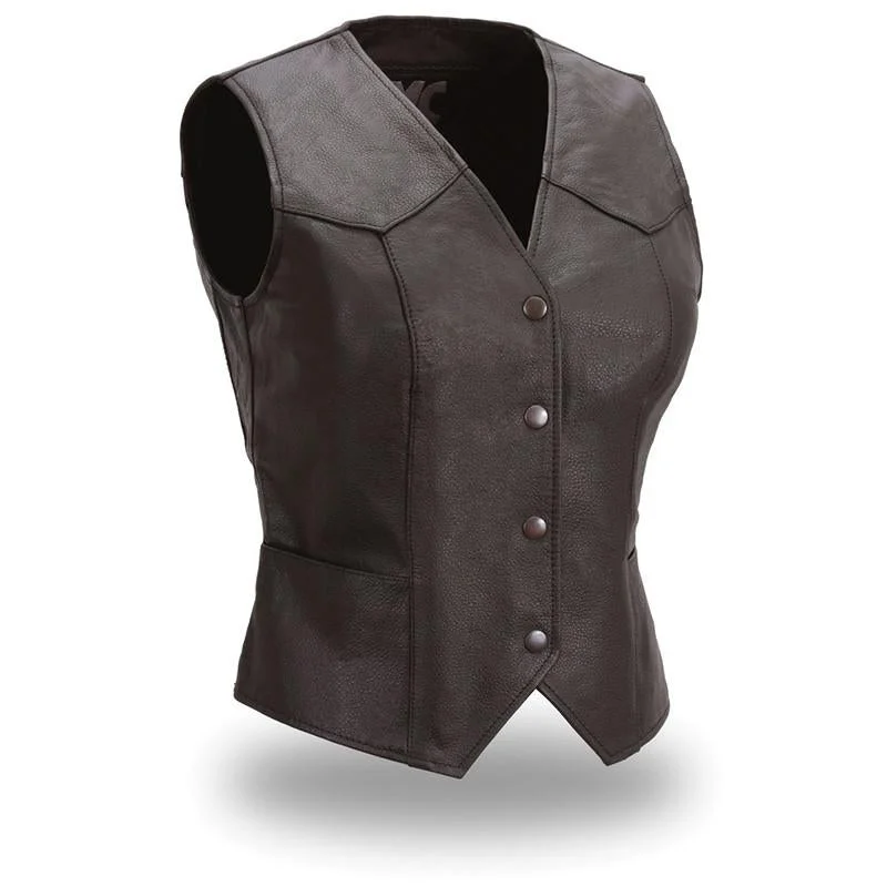 First Manufacturing FML500CR Women’s ‘The Sweet Sienna’ Western Style Motorcycle Leather Vest Longline Knit Vest First Manufacturing FML500CR Women’s ‘The Sweet Sienna’ Western Style Motorcycle Leather Vest Longline Knit Vest