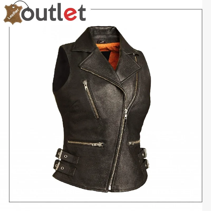 Goddess- Ladies Motorcycle Leather Vest Cozy Sherpa Vest