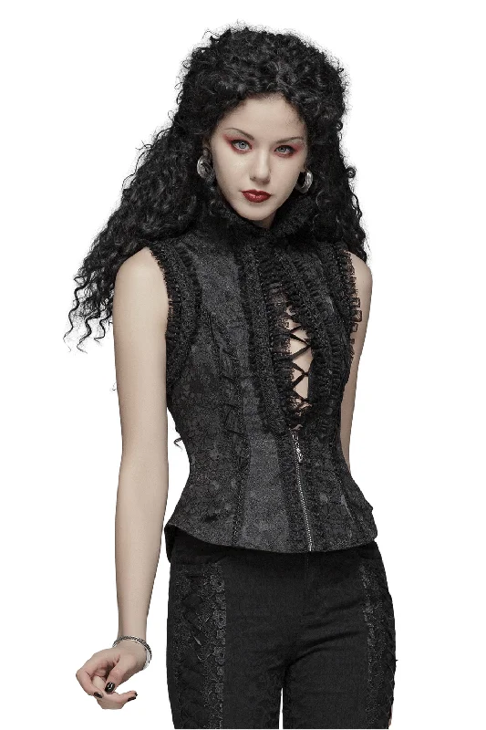 Gothic Jacquard High Collar Waistcoat with Zipper Comfortable Winter Waistcoat Vest