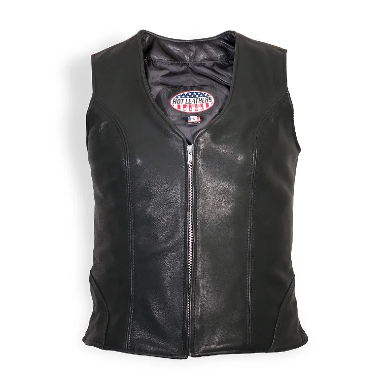 Hot Leathers VSL5003 USA Made Ladies Leather Vest with Front Zipper Puffy Outdoor Vest Hot Leathers VSL5003 USA Made Ladies Leather Vest with Front Zipper Puffy Outdoor Vest