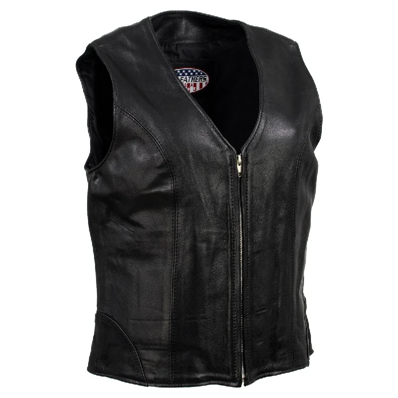Hot Leathers VSL5003 USA Made Women's 'Speed Queen' Black Leather Vest with Front Zipper High-Fashion Vest Coat