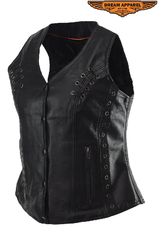 Dream Apparel Ladies Naked Cowhide Leather Vest With Concealed Carry Pockets Soft Cashmere Vest