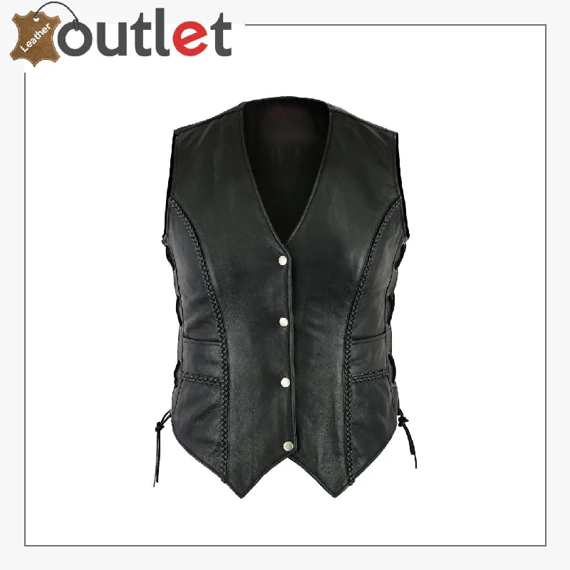 Ladies real leather laced up Motorcycle Style Biker Waistcoat Women's Gillette vest Cozy Woolen Waistcoat Vest Ladies real leather laced up Motorcycle Style Biker Waistcoat Women's Gillette vest Cozy Woolen Waistcoat Vest