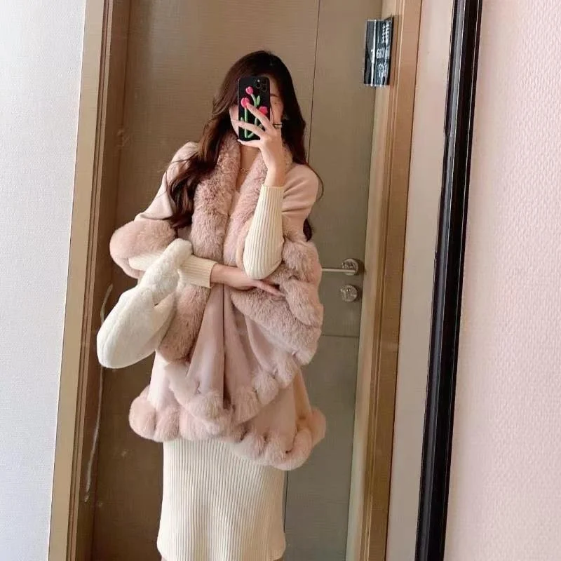 Loose Coat Faux Fox Fur Poncho Wool Coats Women Tassel Cloak Warm Outwear Jersey Tulle Batik Loose Coat Faux Fox Fur Poncho Wool Coats Women Tassel Cloak Warm Outwear Jersey Tulle Batik