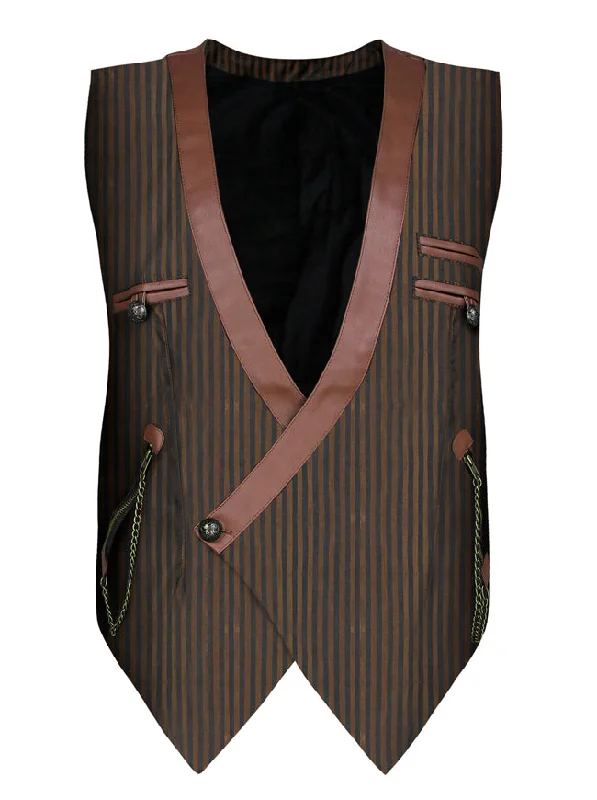 Men's Steampunk Brown Pinstripe Waistcoat V Neck Party Vest Trendy Military Waistcoat Jacket Men's Steampunk Brown Pinstripe Waistcoat V Neck Party Vest Trendy Military Waistcoat Jacket