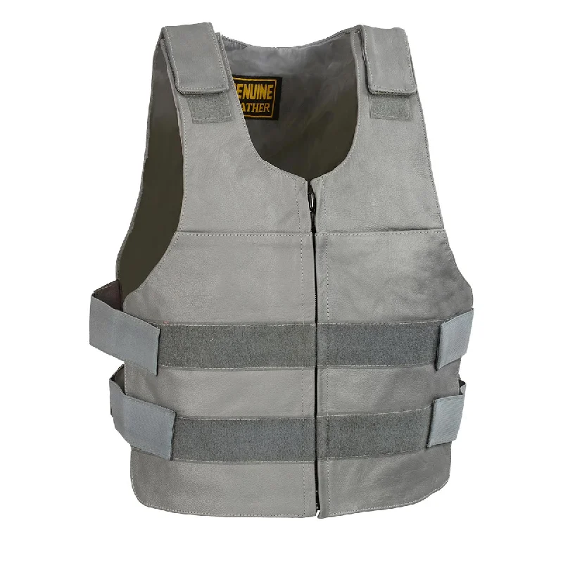 Milwaukee Leather SH1367LZ Ladies 'Bullet Proof Replica' Grey Leather Vest Classic Plaid Vest