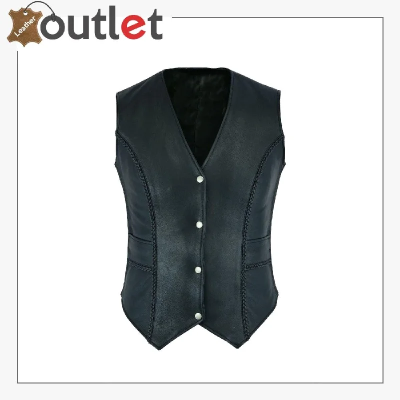 New Womens ladies Genuine Real Leather Braided Black Waistcoat Gillette Vest Trendy Quilted Waistcoat Vest New Womens ladies Genuine Real Leather Braided Black Waistcoat Gillette Vest Trendy Quilted Waistcoat Vest