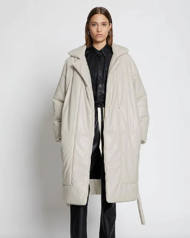 Off White Faux Leather Puffer Trench Coat