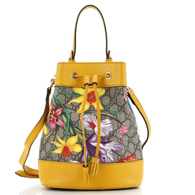 Ophidia Bucket Bag Flora GG Coated Canvas and Leather  Small