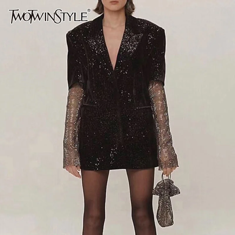 Patchwork Diamonds Elegant Women's Coats Cotton Linen Terry