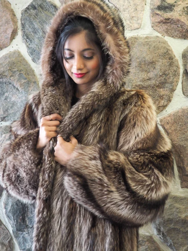 Raccoon Fur Coat Coats With Hood Made in Canada S