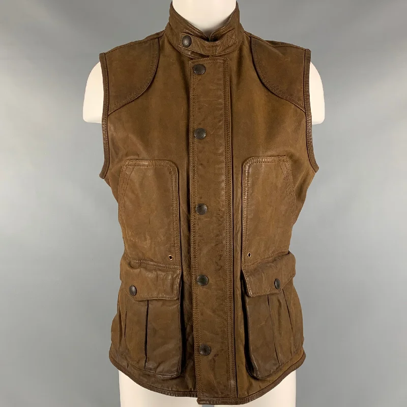RALPH LAUREN Size M Brown Leather Vest Office Blazer Vest